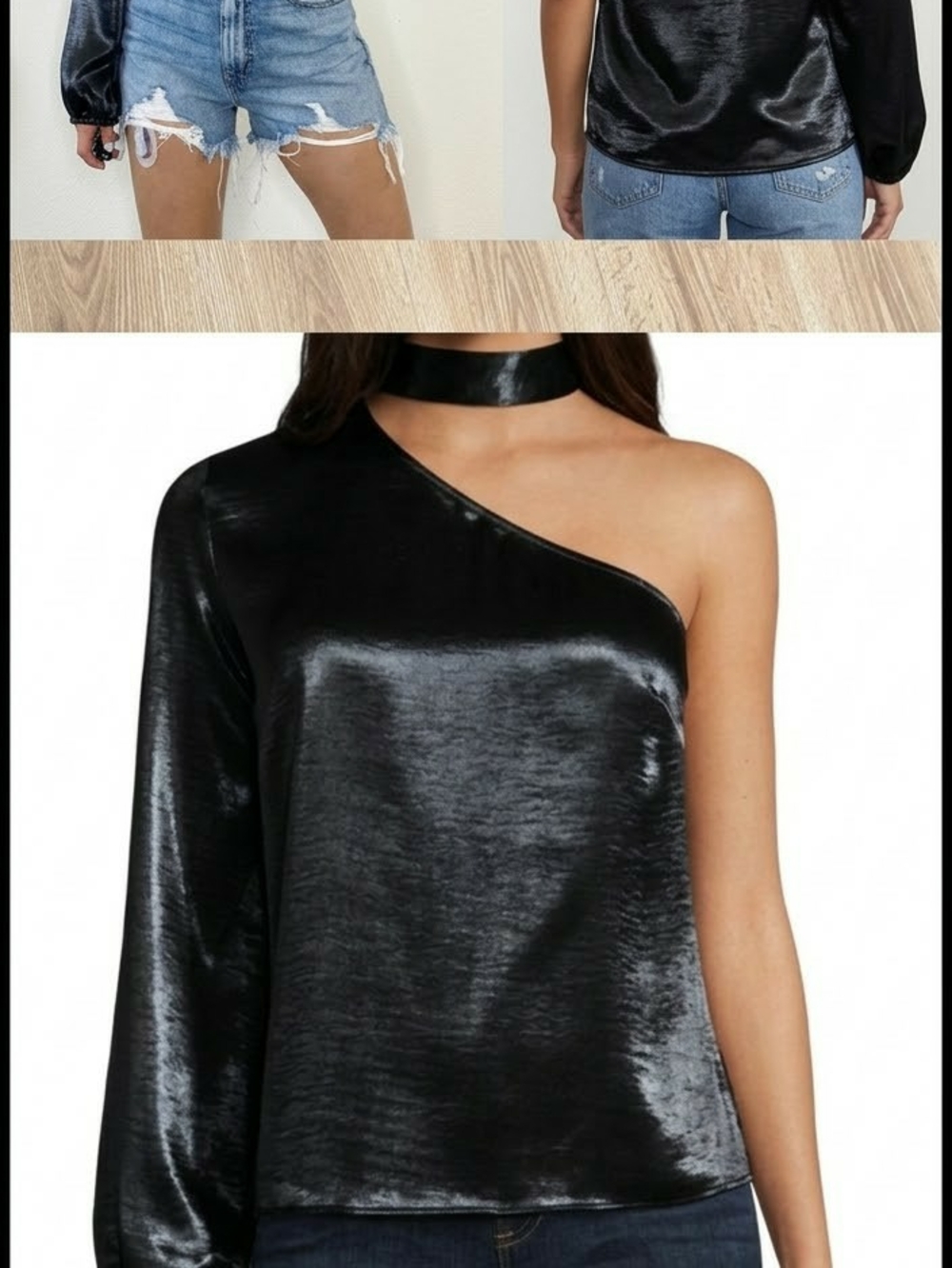 project RUNWAY Black One-Shoulder Satin Top with Choker Neck
